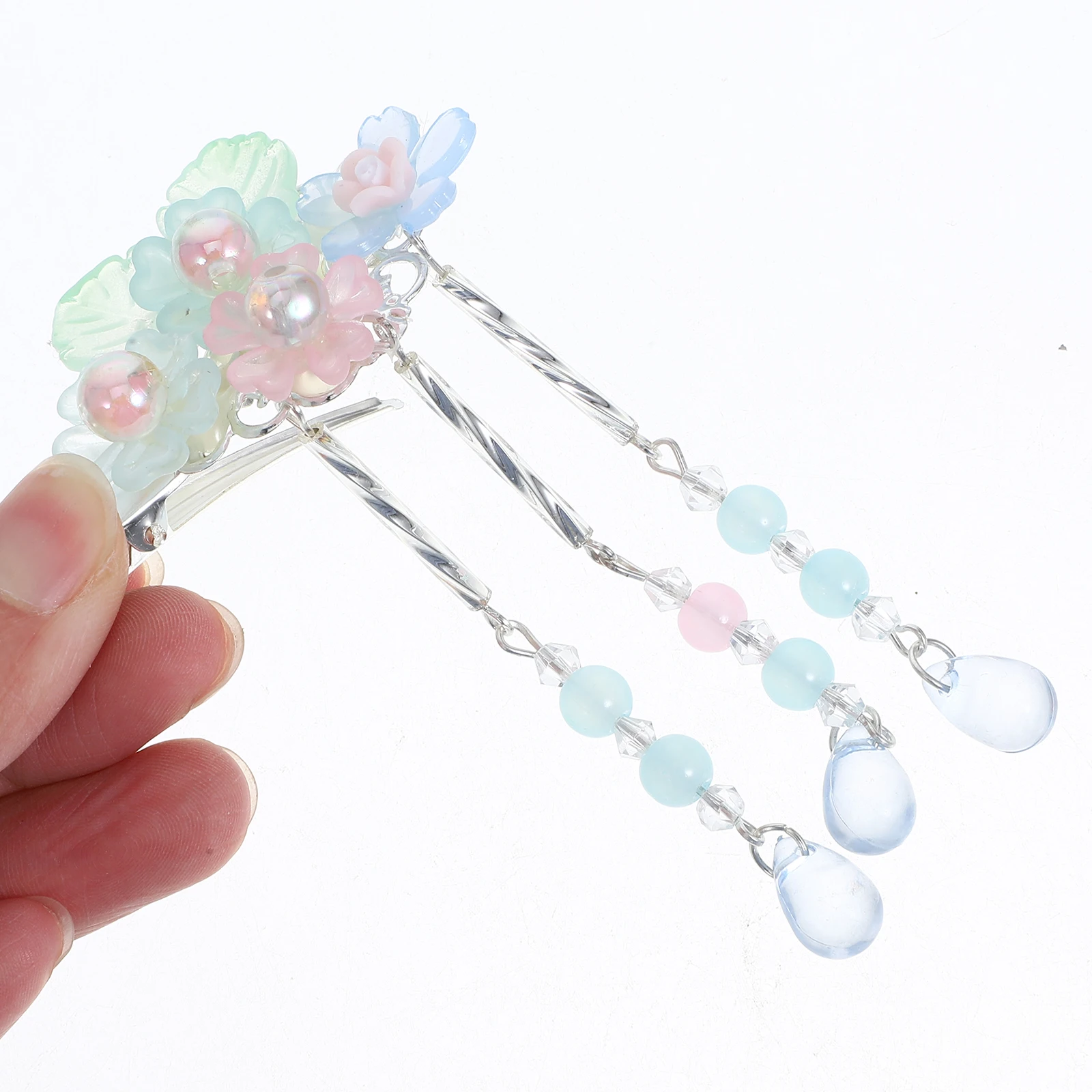 

Flower Tassel Clip Chinese Style Blue Resin Alloy Girls Accessories Wedding Bride Hair Barrettes Thin Hair Clips
