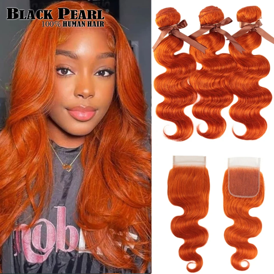 

Black Pearl Ginger Hair Orange Bundles With Closure Brazilian Body Wave Human Hair Orange 3 Bundles With Closure Remy