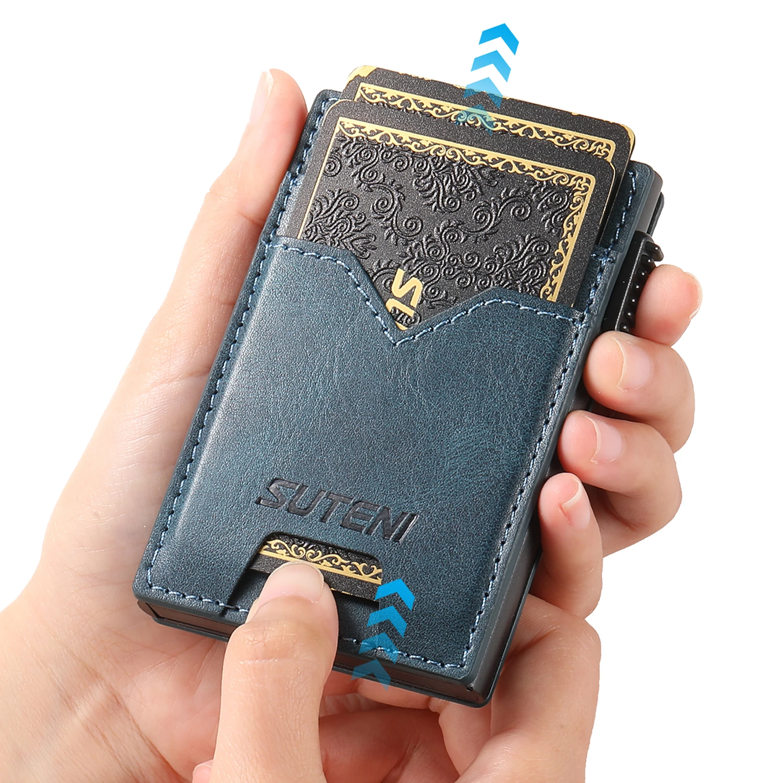 SUTENI For Men Wallet Card Slot  Faux Leather Wallet Card Box Pressing The Button Automatically Ejects The Card