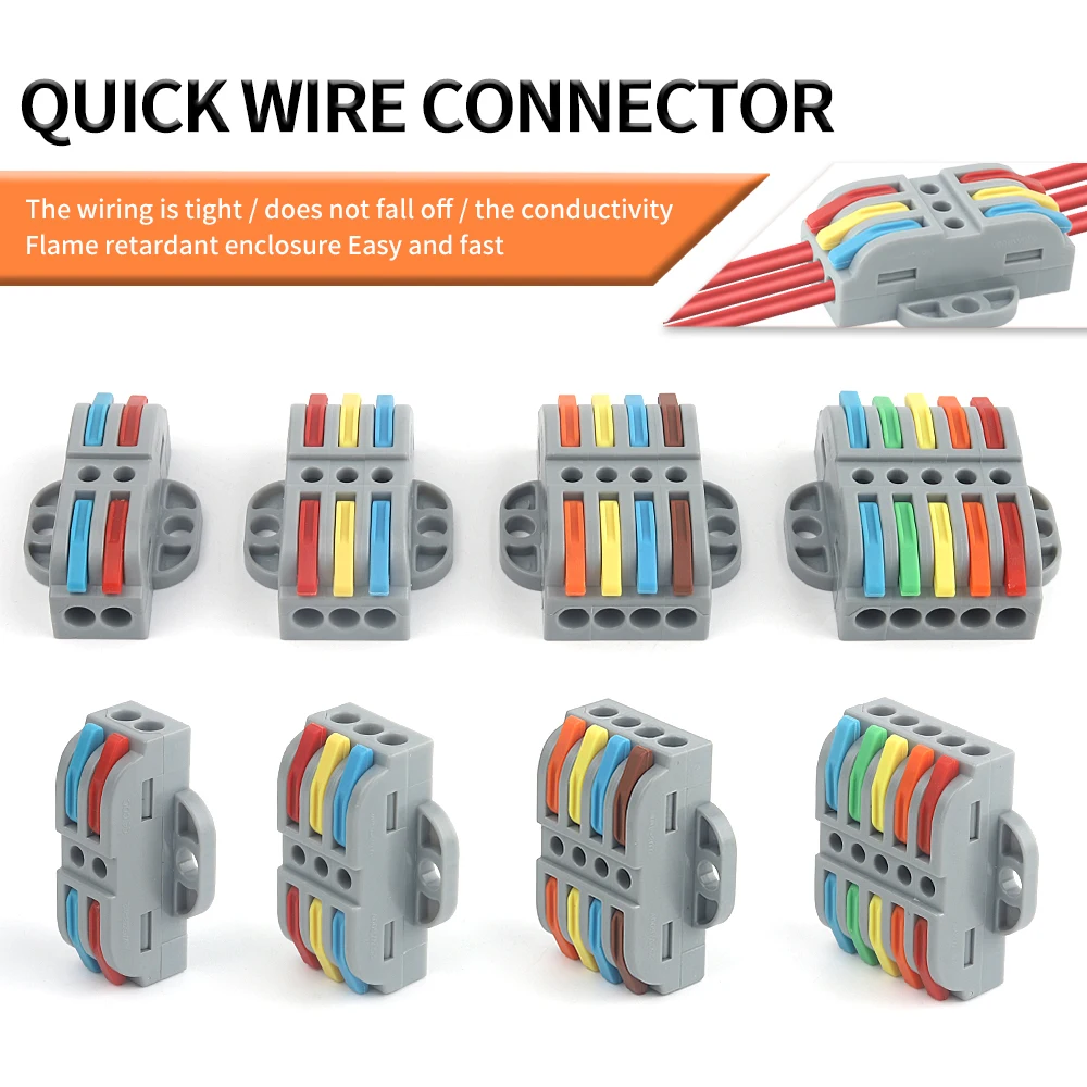 

10PCS Quick Electrical Cable Connector Butt Multi Channel Terminals Block 2/3/4/5 Ports Push-in Lever Universal Wire Terminal