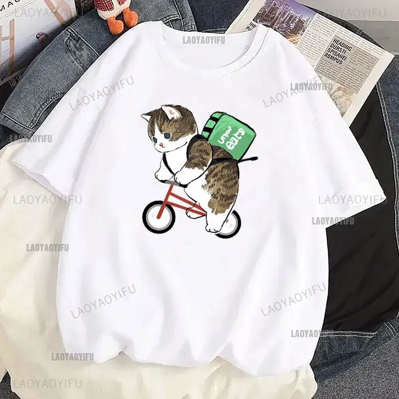 Kawaii Cartoon Kat T-Shirt Vrouwen Grappige Kat Haai Grafische T-Shirts Anime Harajuku Koreaanse Stijl T-Shirt Y 2K Mode 90S Print Tops