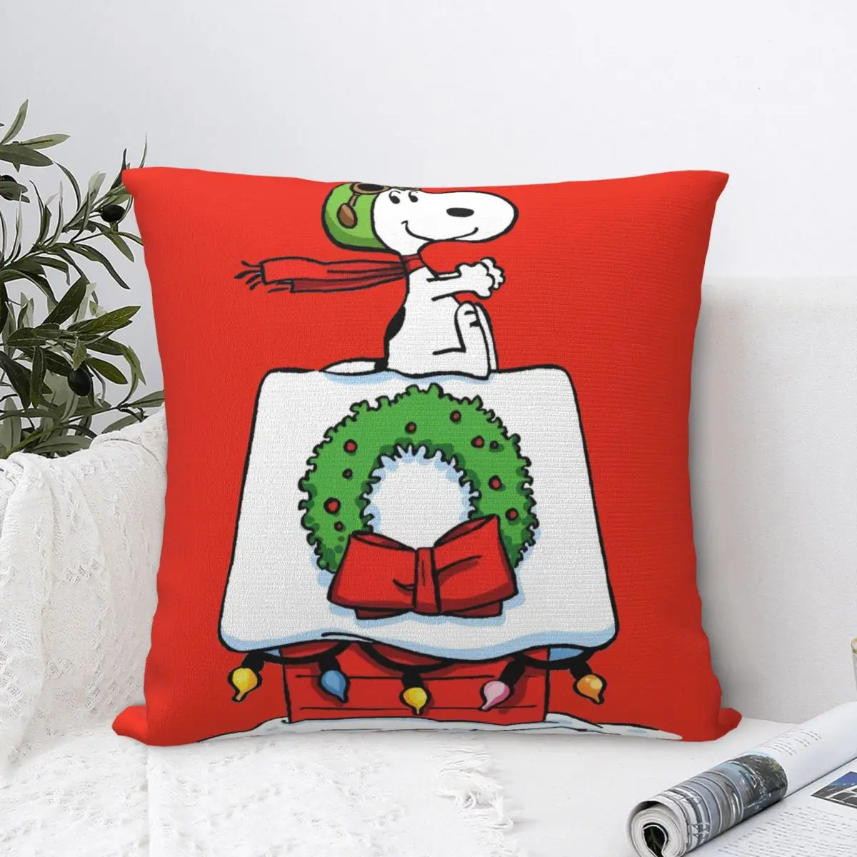 Christmas Snoopy Cartoon Pillow Cover Woodstock Peanuts Charlie Brown Pillow Case Cushion Cover Pillowcases For Home Decorative