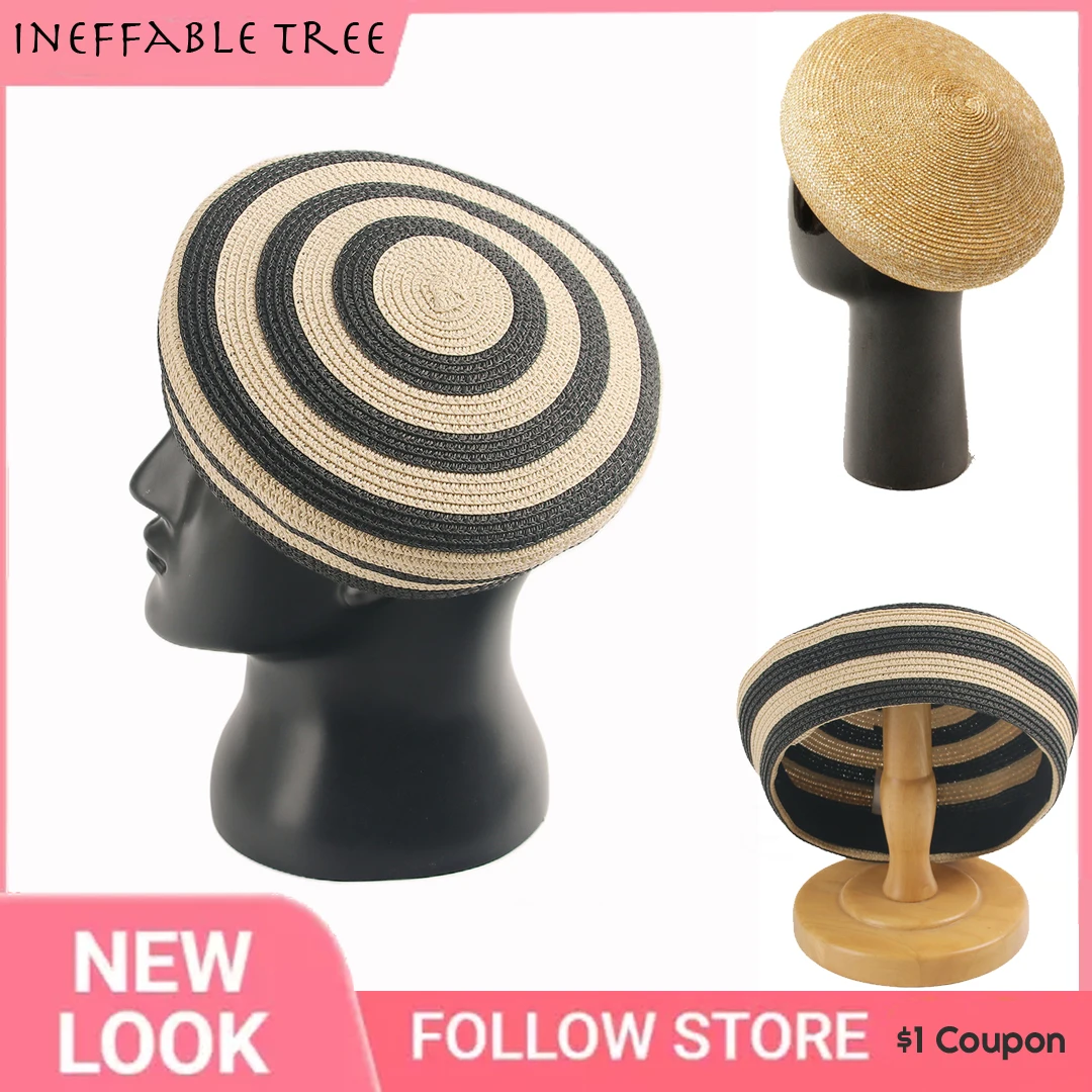 

France Striped Dome Berets Party Hats for Women Summer Beach Flat Hat Vacation Church Derby Vintage Straw Painter Cap Boina