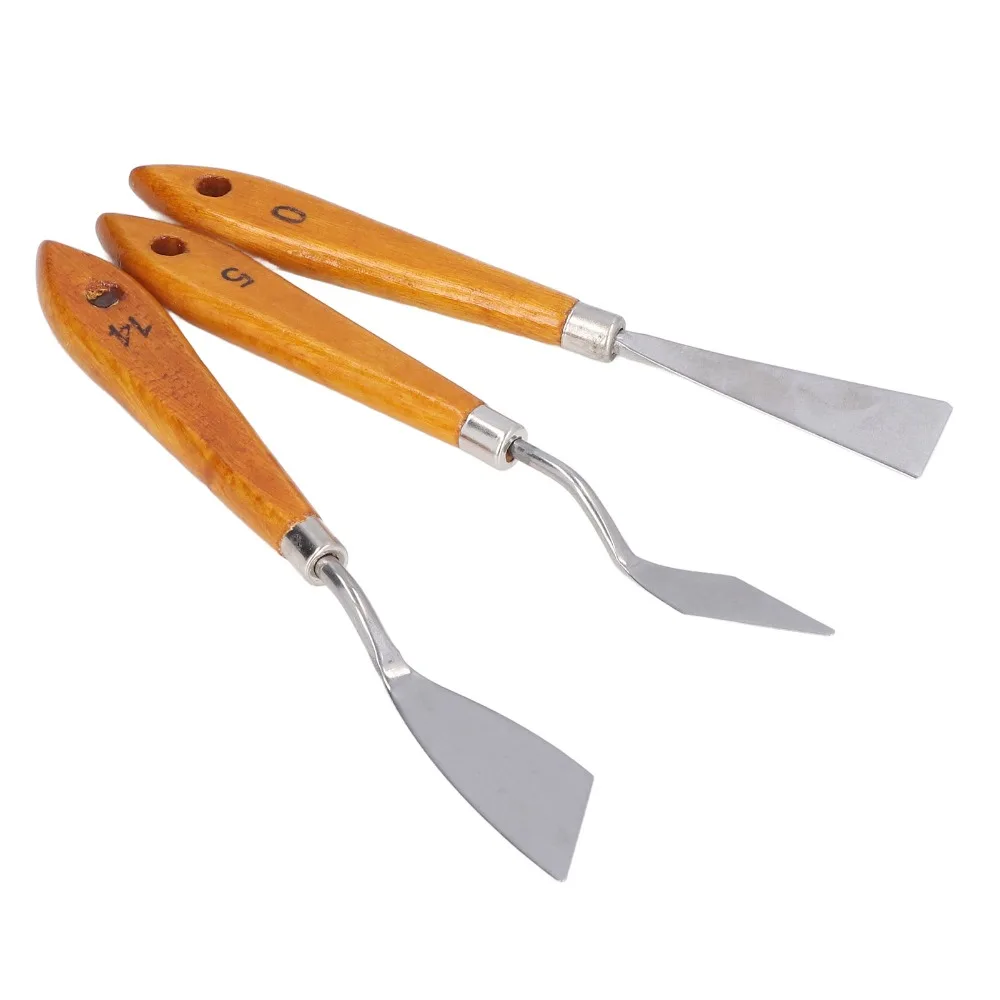 3pcs Premium Stainless Steel Palette Painting tool Brown Finish Hangable Art Painting Spatula Color Mixing Scraper Art Tools