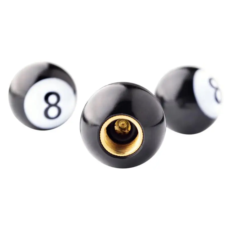 4pcs Universal Tire Valve Stem Caps Billiards Black 8 Ball Shape Auto Car Mountain Bike Wheel Air Valve Stem Caps