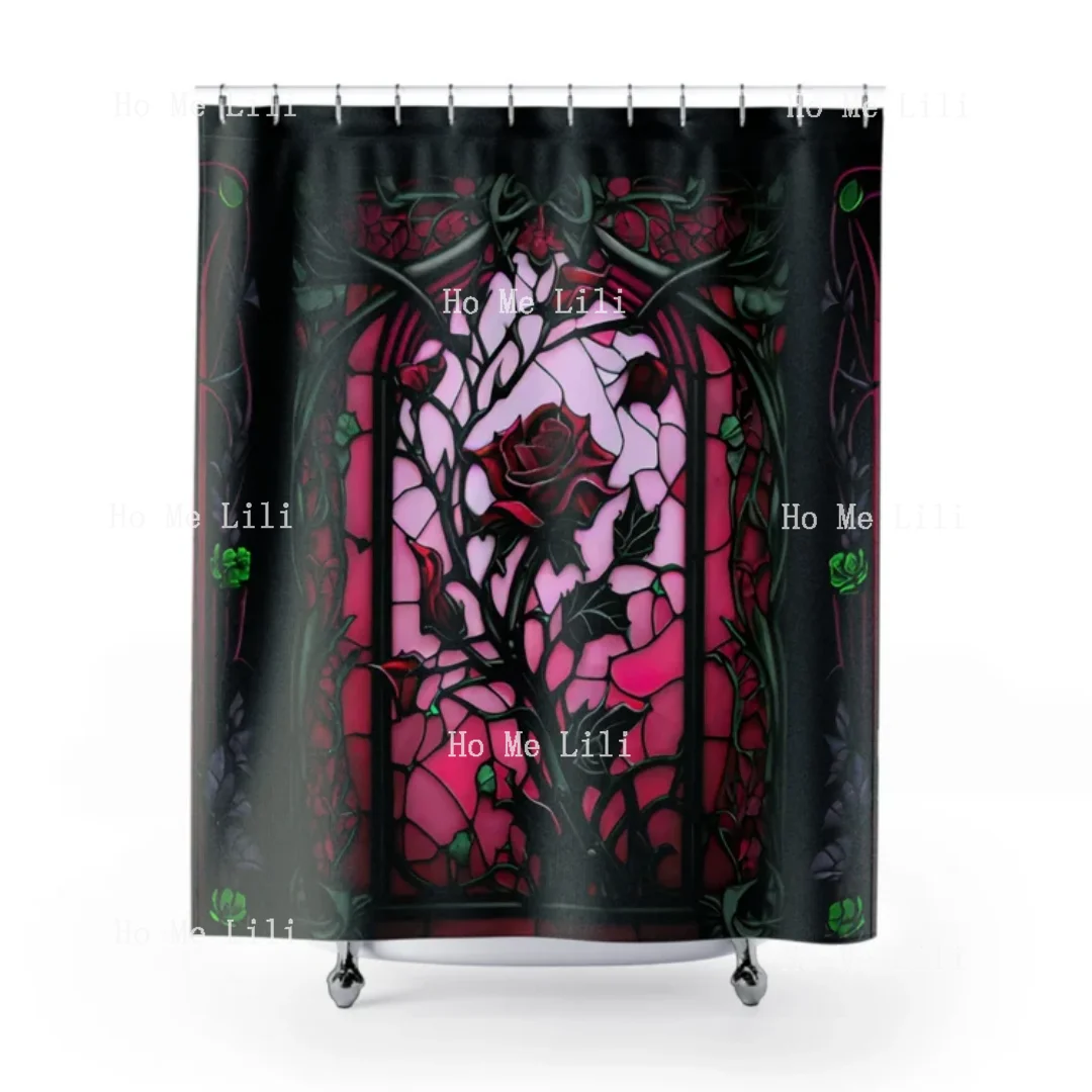 Gothic Stained Glass Rose Halloween Shower Curtain Halloween Spooky Decor Haunted Bathroom