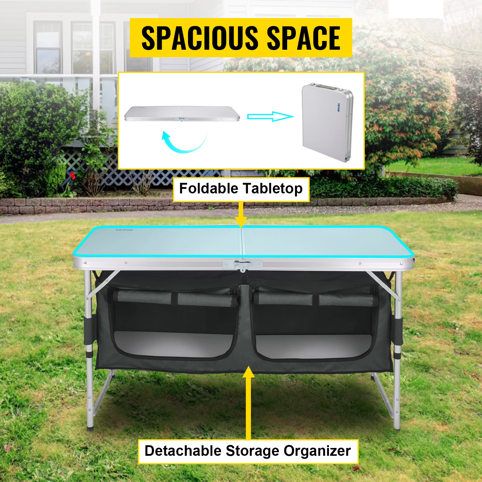 VEVOR Кухонный стол для кемпинга, алюминиевый портативный складной шкаф для пикника, органайзер для хранения и 4 регулируемыми ножками