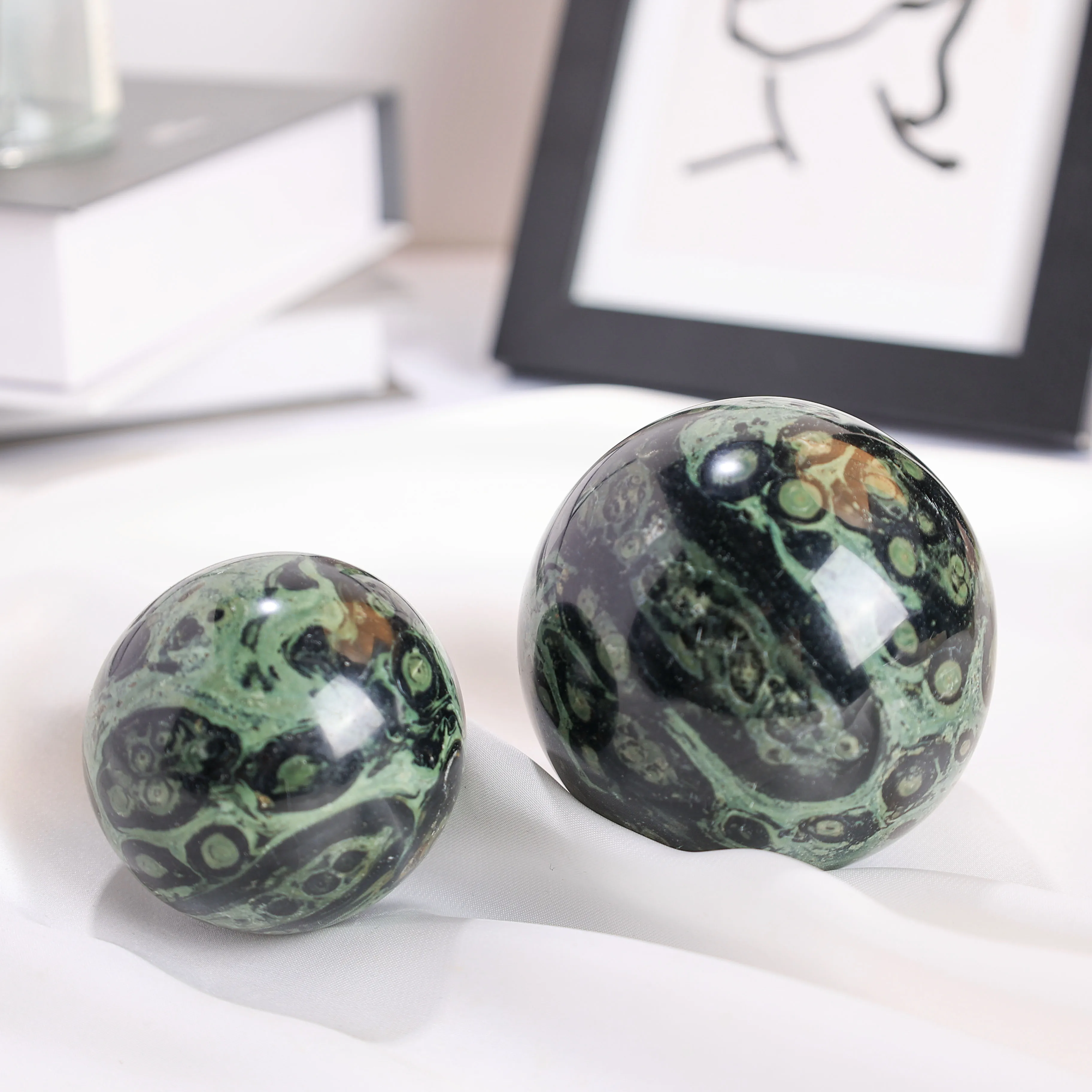 Handmade Polished Kambaba Jasper Sphere Green Crystal  Malachite Rock Ornament Decorative Gemstone