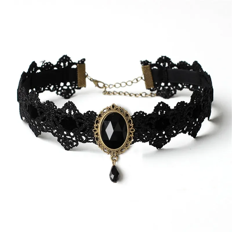 Crystal Bohemia Lace Gothic Tattoo Choker Necklace Women Black Red Blue Necklaces Gothic Punk Collar Choker Jewelry