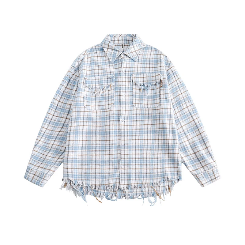 American Retro Fringed Plaid Long Sleeved Shirt Spring Loose and Casual Small Fragrance Style Jacket
