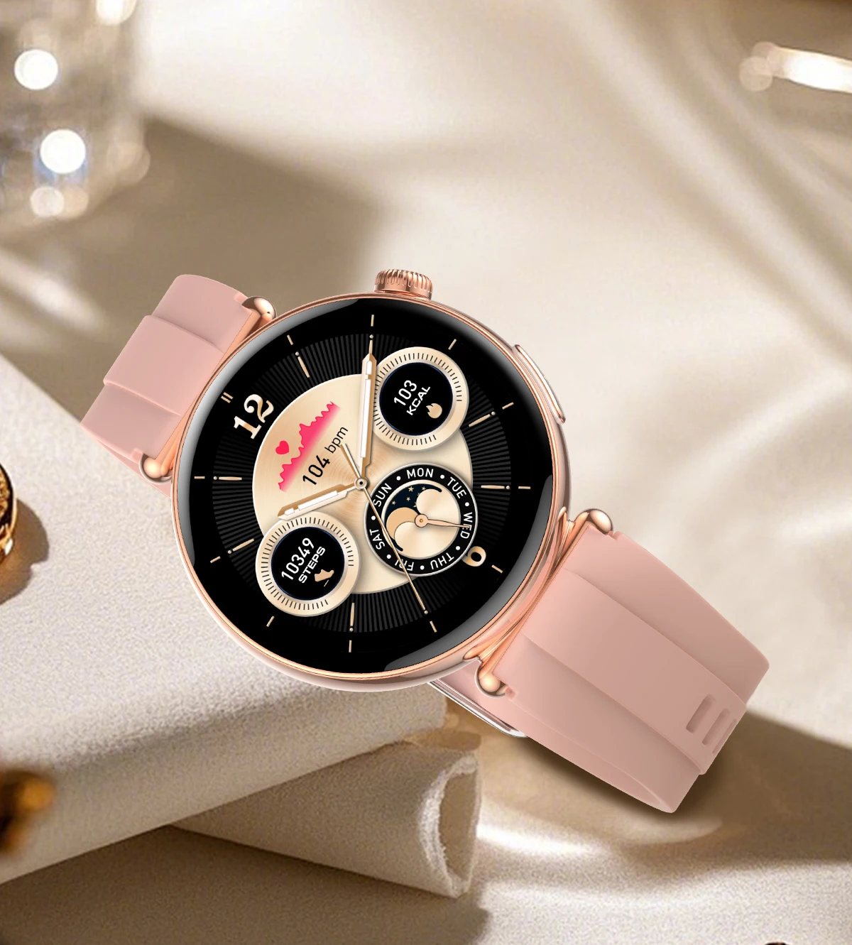Luxus-Diamant-Smartwatch für Damen, 1,32 Zoll AMOLED-Bildschirm, Herzfrequenz- und Blutdruckmessung, Gesundheitsmonitor, IP68 wasserdicht, Sportuhr – Detail 34