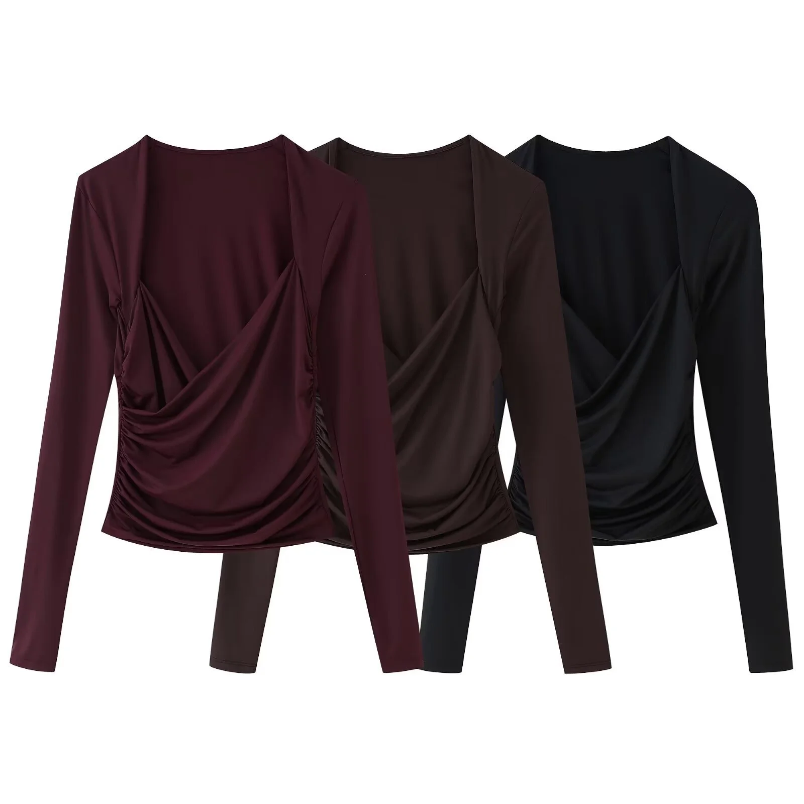 

Women Y2K Nylon Crinkle Cross V Neck Casual Crop Tops Spring Fashion Sexy Stylish Outfit Irregular Design Clothing