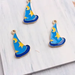 10pcs Blue Magic Hat Enamel Charms 14*26mm Pendants Floatings DIY Jewelry Making Handmade Craft Dropshipping