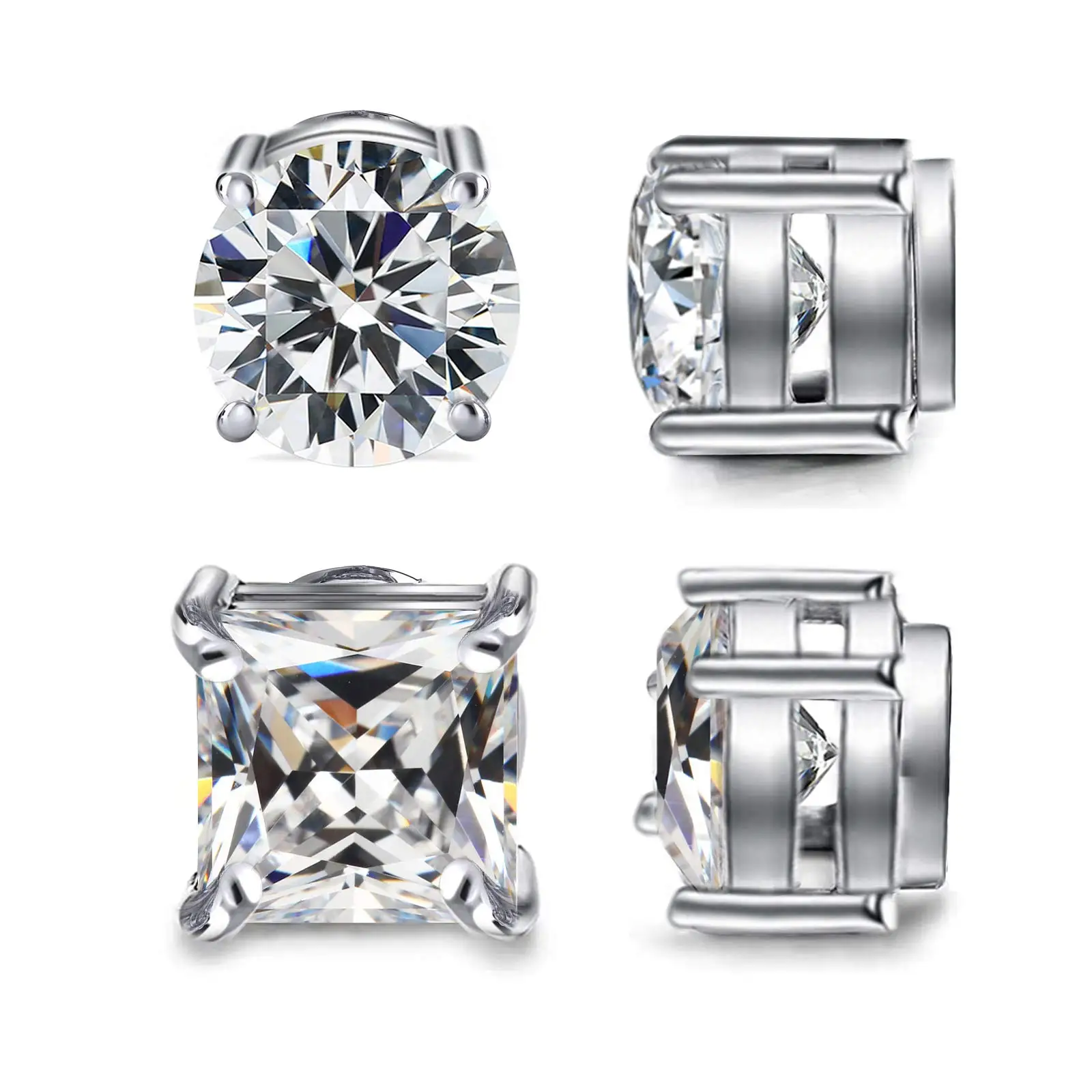 WKOUD 2 pares de pendientes magnéticos de acero inoxidable para hombres y mujeres, sin perforación, hipoalergénicos, 6-8MM