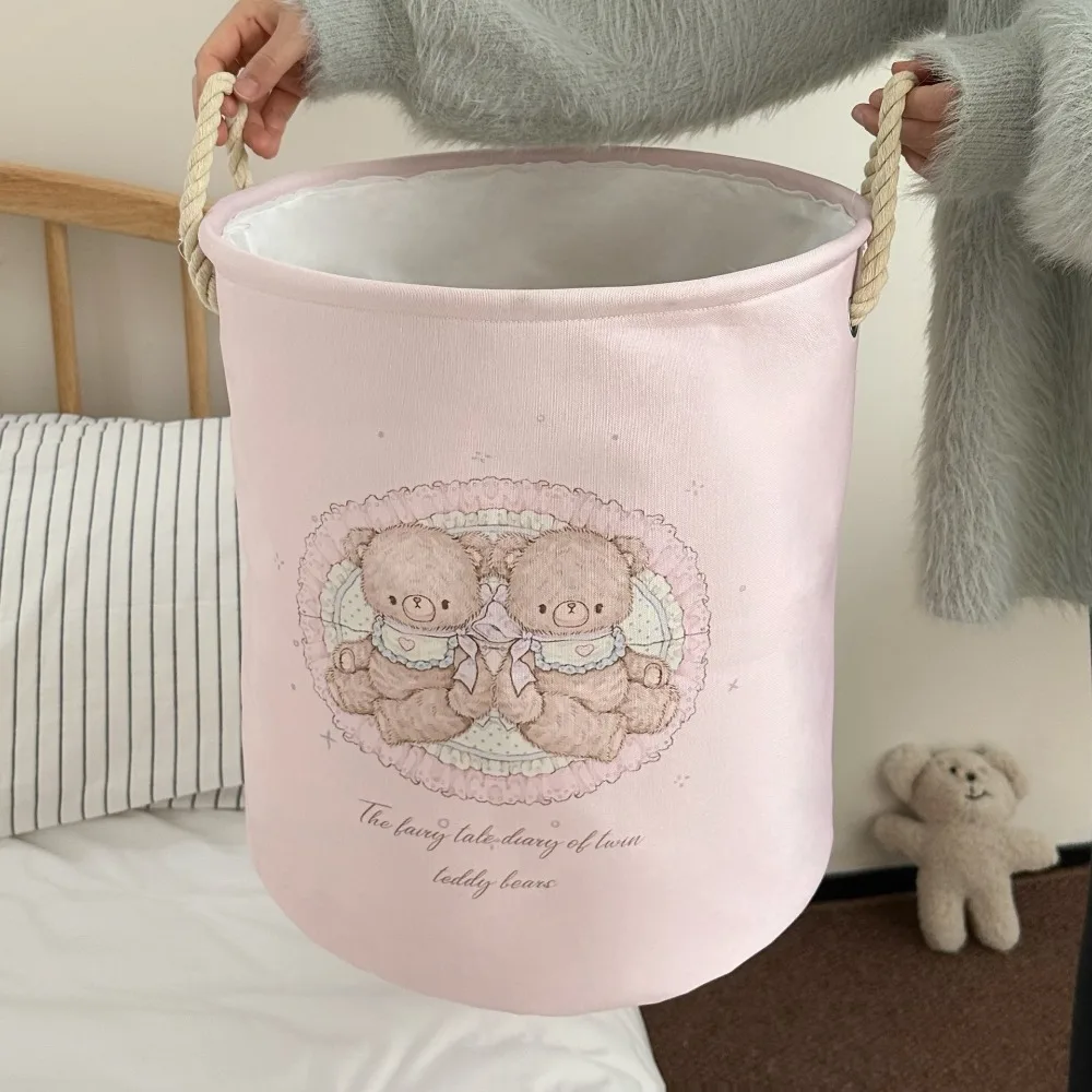 

Korean Style Foldable Laundry Hamper Space-Saving with Handle Toys Storage Basket Cartoon Clutter Baskets Bedroom