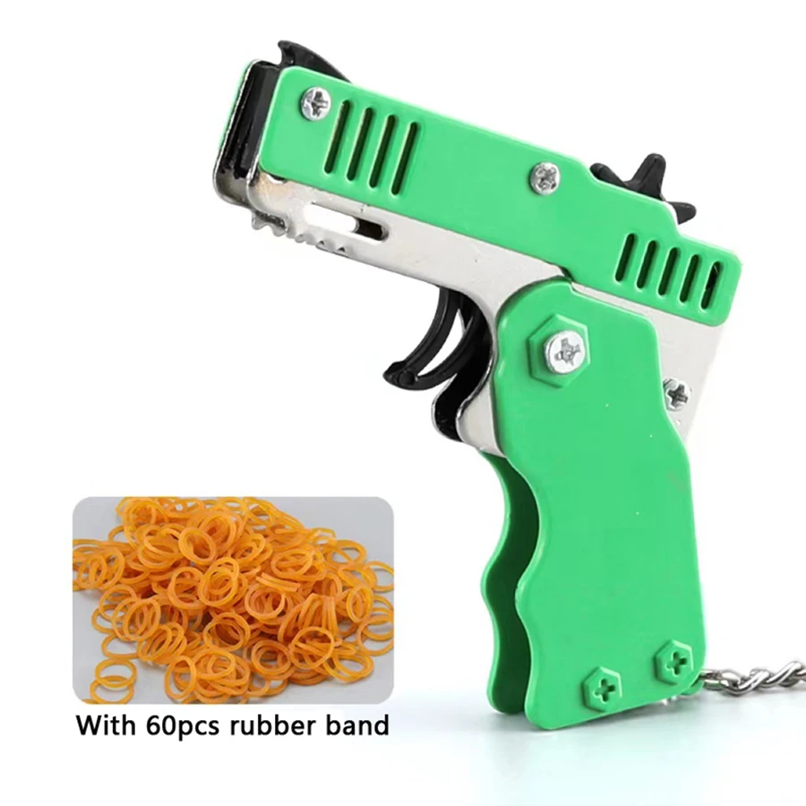 Metal Burst rubberen band speelgoed - mini opvouwbaar launcher speelgoed met sleutelhanger en 60 stuks elastiekjes, perfect cadeau voor Kerstmis