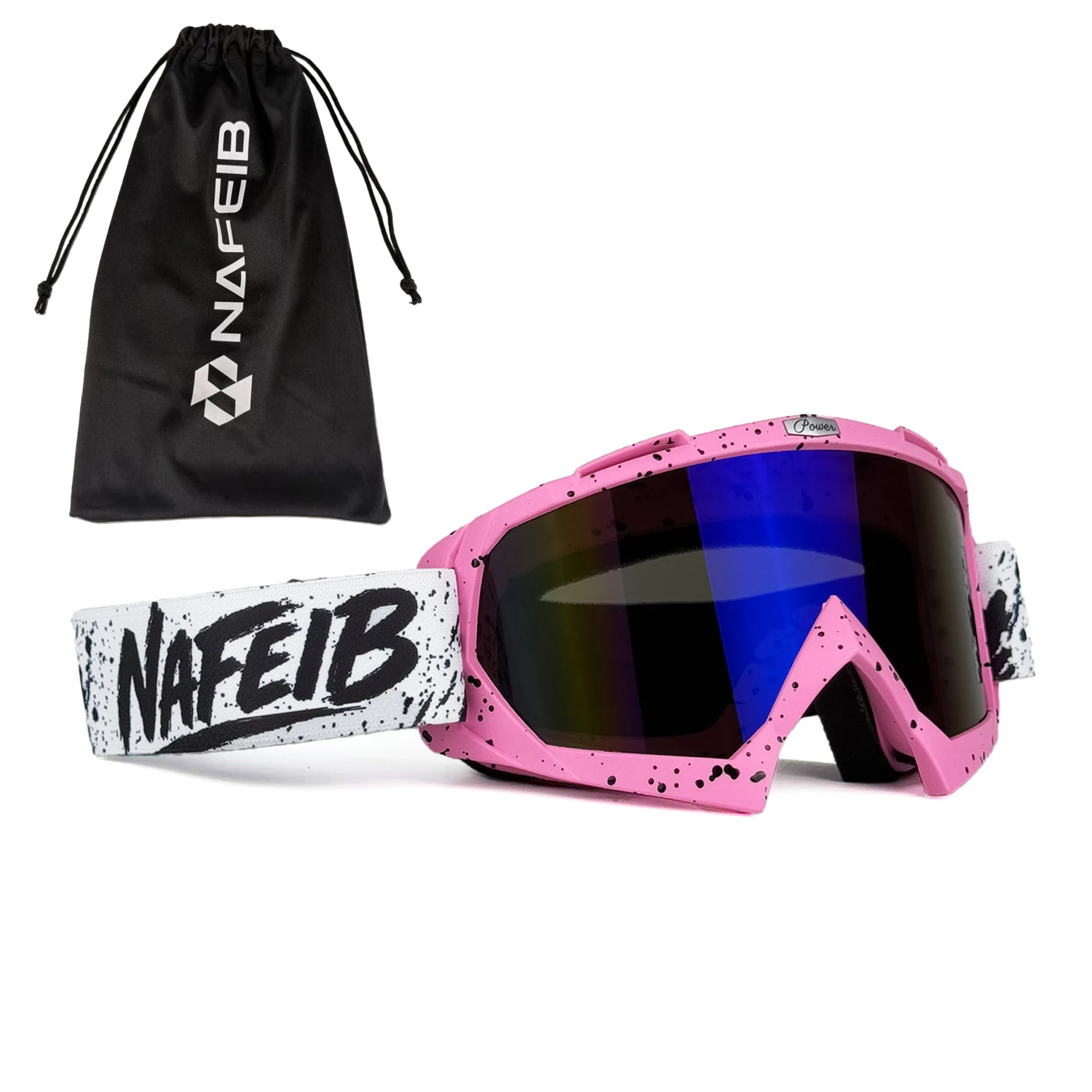 

NAFEIB Multicolor Motocross Goggles with Storage Bag Anti-UV Windproof Dustproof Dirt Bike ATV Off-Road Racing Goggles for Men W