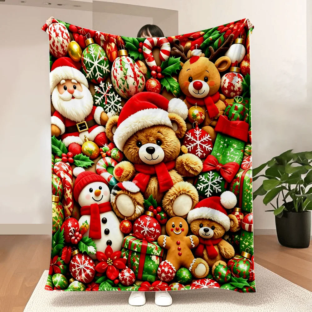 Lovely Bear Blanket Colorful Plush Toy Printed Soft Comfortable for Office Sofa Nap for Friend Gift Brithday Gift Bedroom Decor