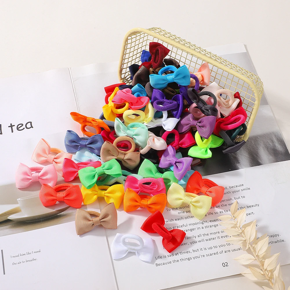 80Pcs/Set Mini Bows Elastic Nylon Ponytail Holder Rope for Baby Girls Lovely Grosgrain Rubber Hair Bands Kids Hair Accessories