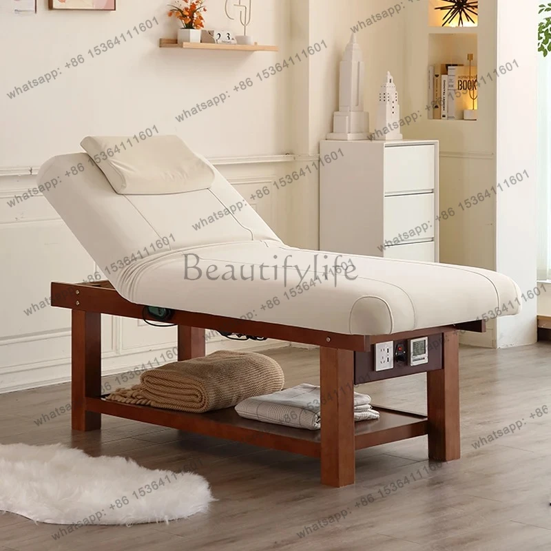 Solid Wood Electric Beauty Bed for Beauty Salon, Special Bed for Eyelash Extensions, Simple Face Washing Bed