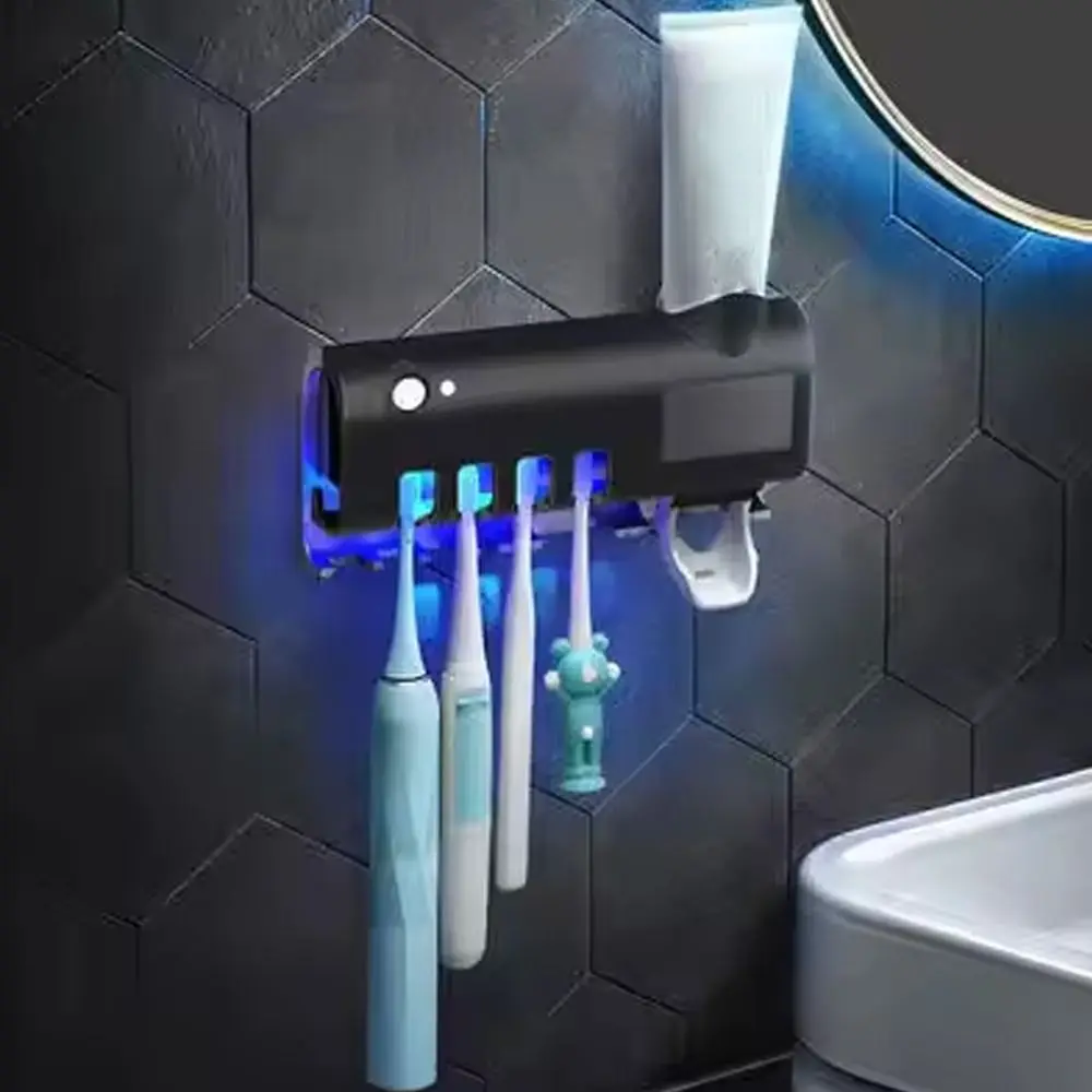 USB Recharge Automatic Toothpaste Dispenser Wall Mount Solar Powered Smart Toothbrush Holder Infrared Sterilizing