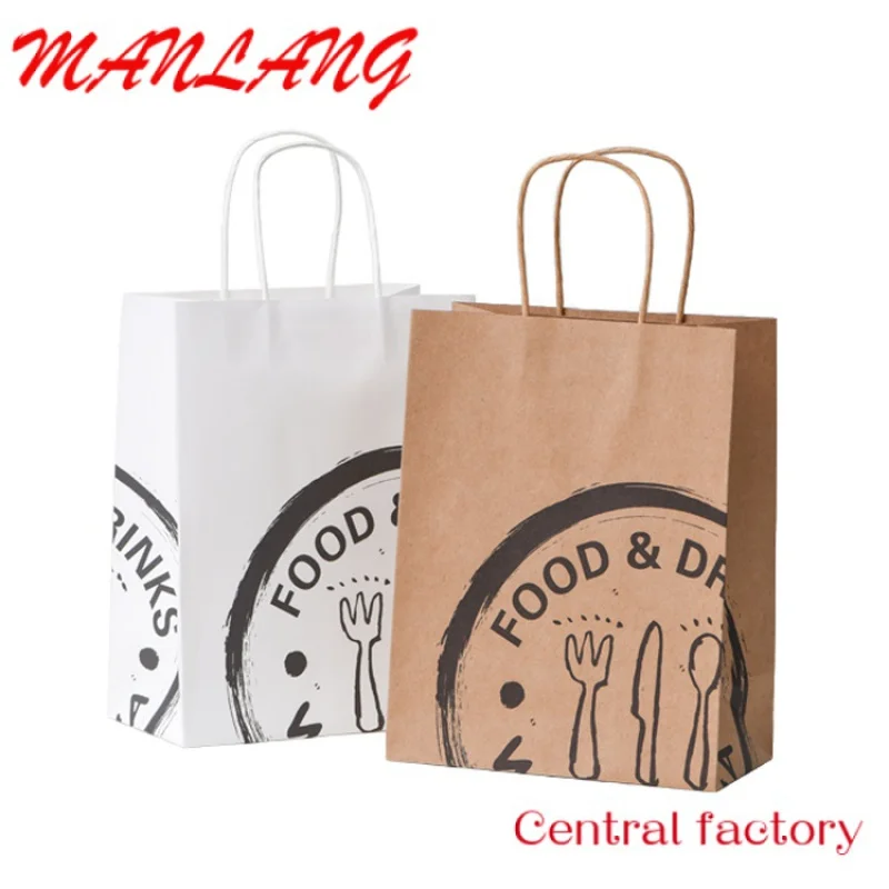 Custom  paper bags with your own logo Food Take Away Brown kraft Paper Bag With Handle