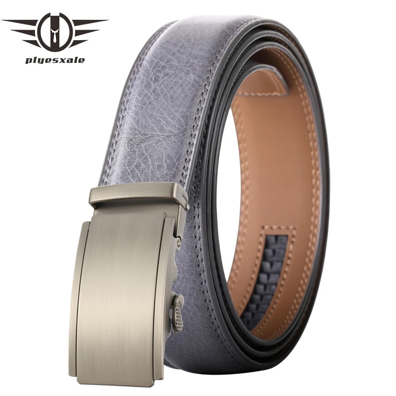 New Luxury Gray Blue Black White Brown Men Belt High Quality Cow Genuine Leather Belts For Men Automatic Ratchet Buckle B549