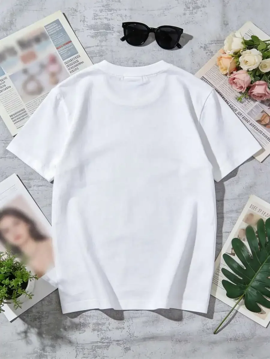 Women's Regular Fit White Cotton Graphic T‑Shirt Colorful Living My Best Life Print Crew Neck Short Sleeve Medium Stretch