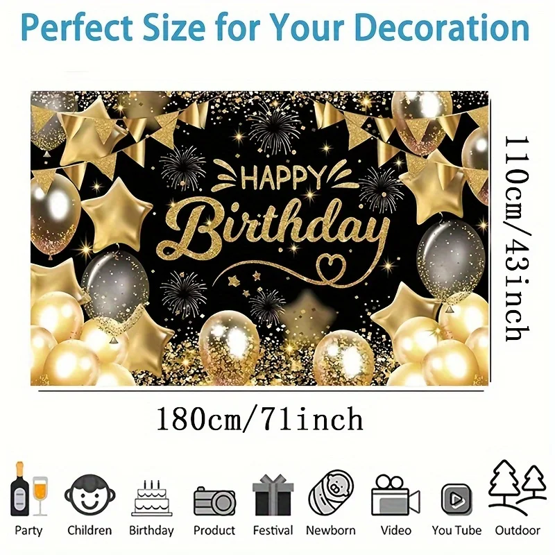 1 black gold birthday party decoration background