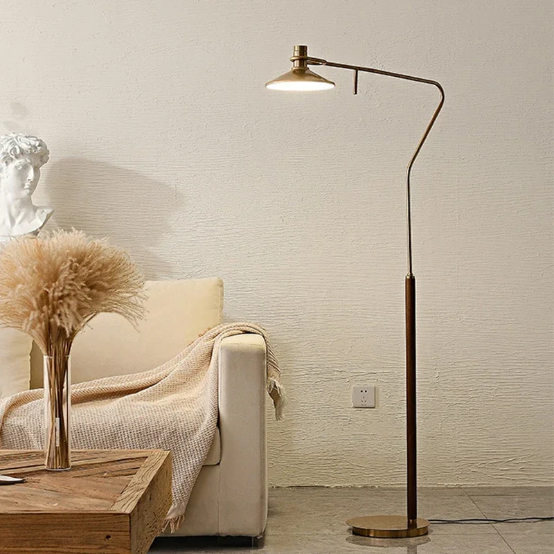 Modern Bedroom Living Room Floor Lamp Decoration Solid Wood American Countryside Retro Reading LED Floor Lamp