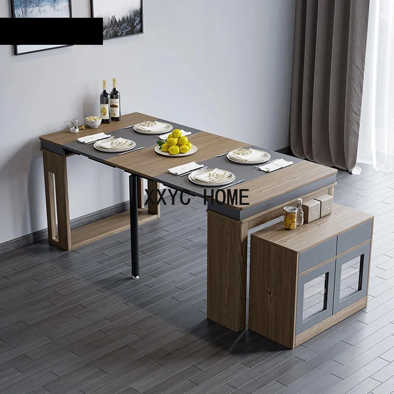 Modern Extendable Dining Table Rectangle Sideboard With Storage