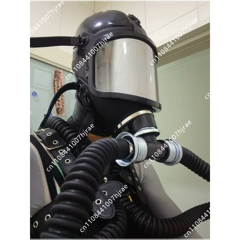 Silver-plated curved gas mask set, negative pressure bottle breathing bag set, silver-plated lens large field of view full mask