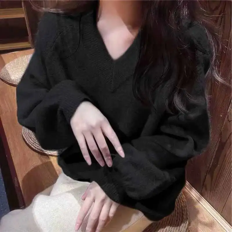 Maglioni con scollo a V di alta qualità per donna Maglioni lavorati a maglia caldi addensati comodi e morbidi Pullover ampio versatile solido