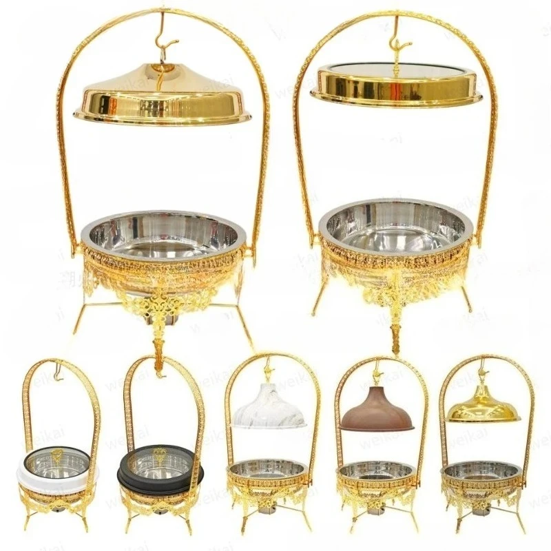 

9L Luxury Gold Buffy Stove Round Hanging Cover Buffet Stove Hotel Restaurant Alcohol Pot