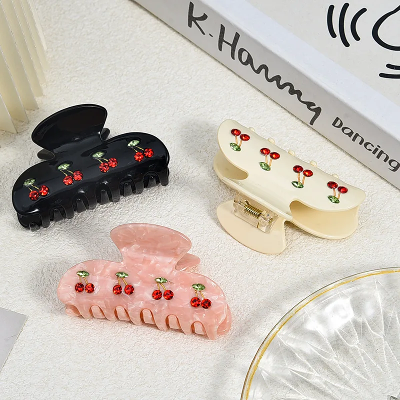 

Cute Cherry Hair Clips Korean Style Rhinestone Hairpin Elegant Hair Accessories for Women