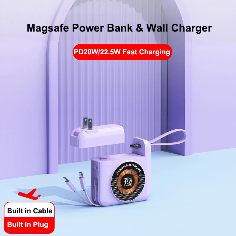 

20000mAh Magsafe Power Bank Travel Wall Charger Magnetic Wireless 22.5W Fast Charger For iPhone 16 Samsung S25 Xiaomi Powerbank