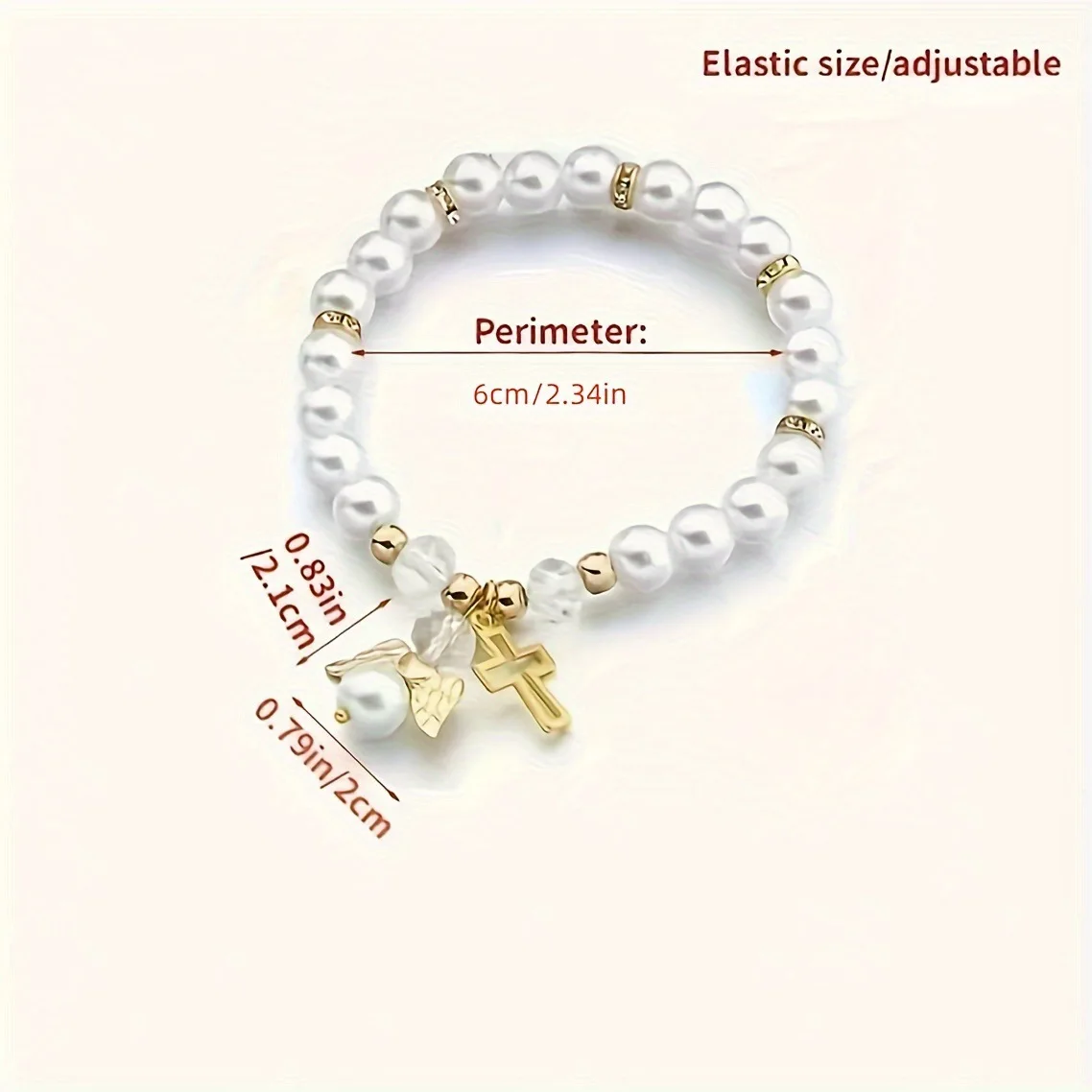 8 مللي متر تقليد اللؤلؤ الحارس الملاك تمتد سوار المجوهرات الدينية المعمودية هدية ، قابل للتعديل الصليب سحر مطاطا الخرز سلسلة #4