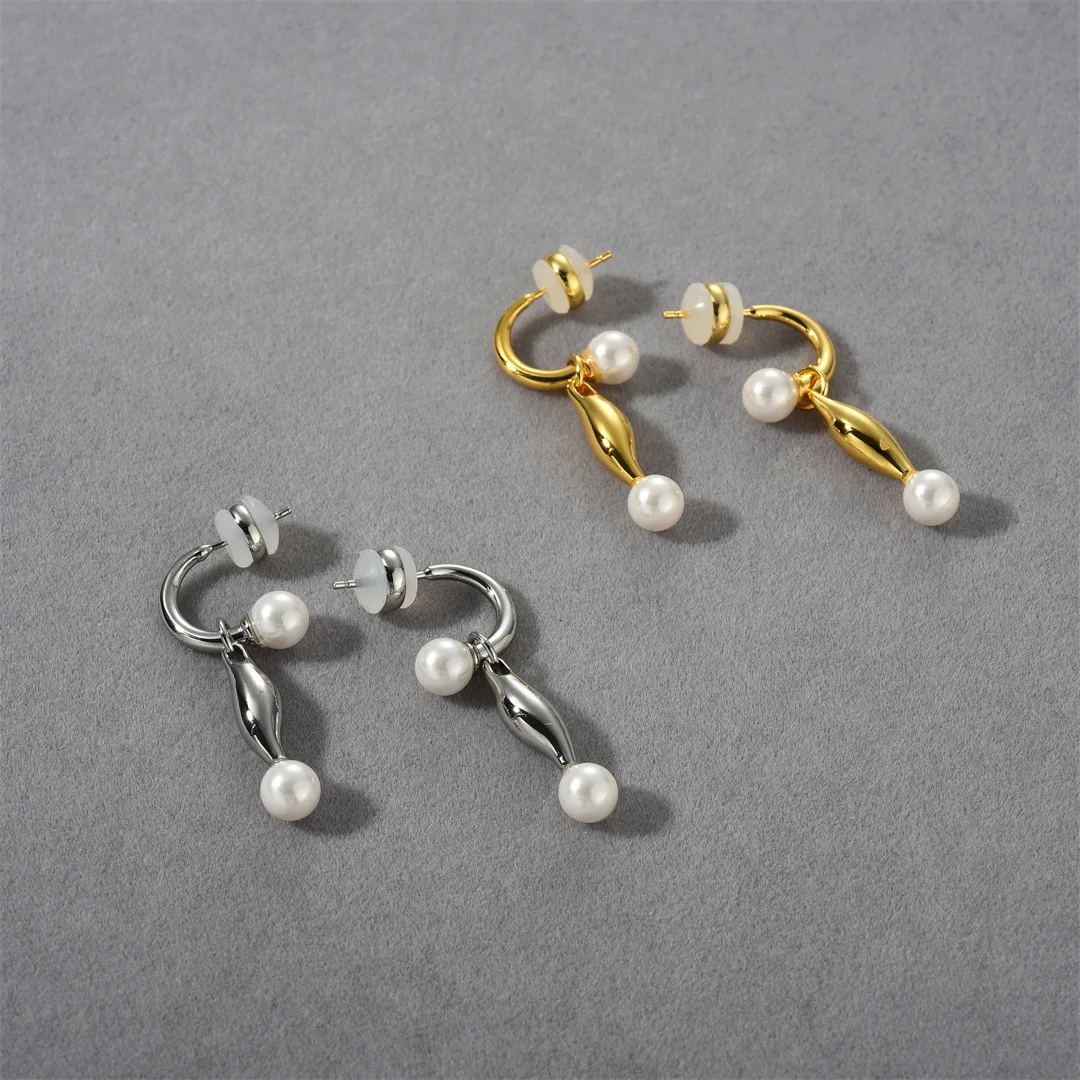 Long bar Pearl hoop earrings for women dangle earrings vintage elegant jewelry unique irregular jewelry new in 2025