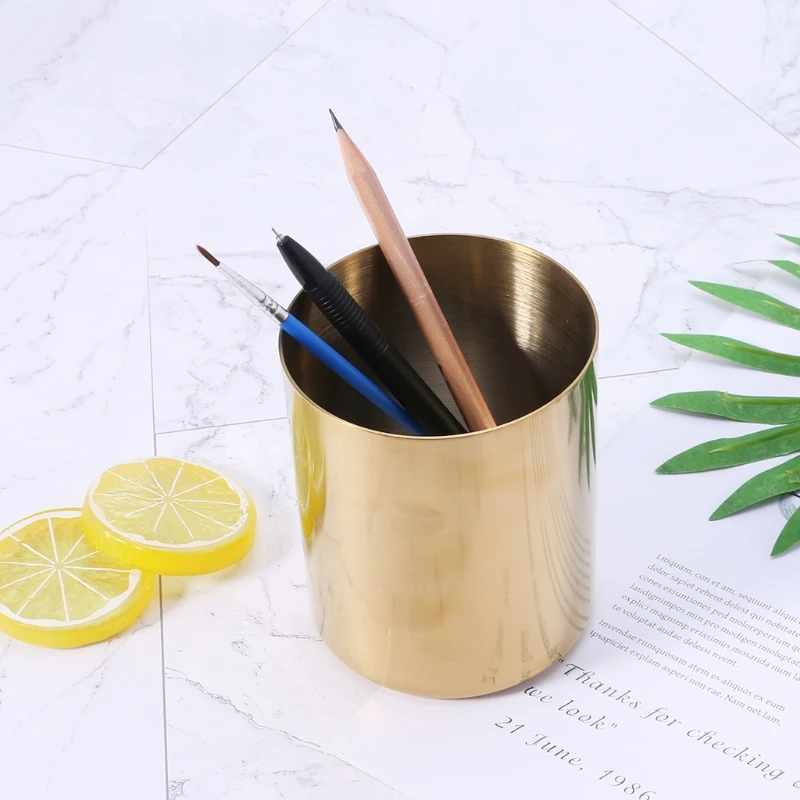 

Golden Pen Pencil Pot Holder Container Home Desk Stationery Decor