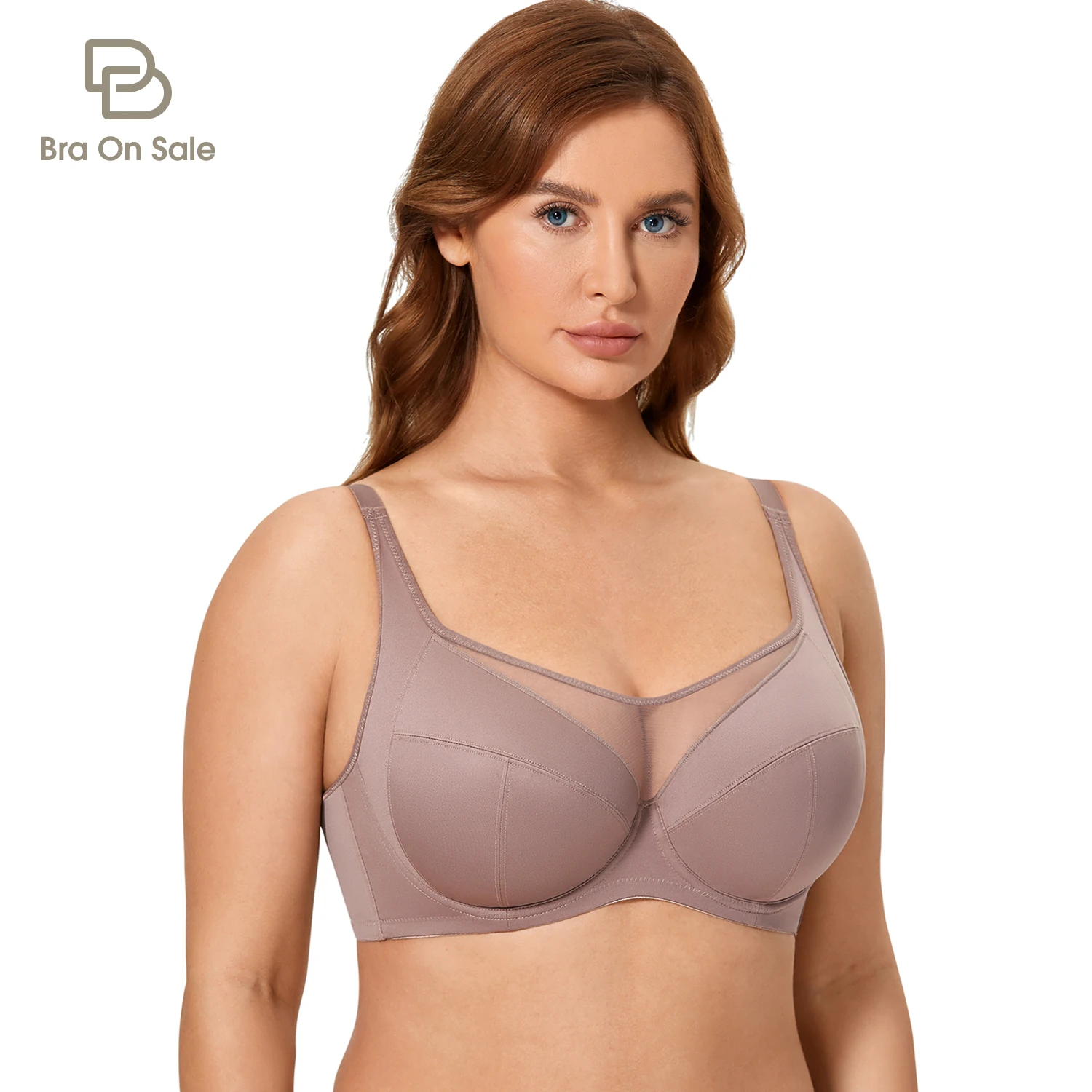 Damen-Push-up-BH mit vollständiger Abdeckung, Übergröße, durchsichtige Mesh-Spitze, ungefüttert, Bügel-Stütz-BHs für Damen-Dessous