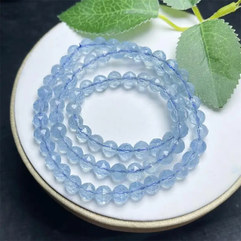 Natural Aquamarine Facet Bracelet Handmade Fortune Energy Bangle Mineral Woman Amulet Jewelry Gift 1PCS 4/7MM