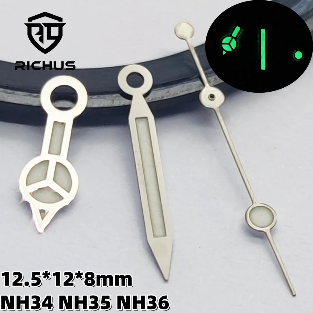 RICHUS 12,5*12*8mm NH35 Uhr Hände Grün Leuchtende Fit NH34 NH35 NH36 Bewegung Uhr Zubehör
