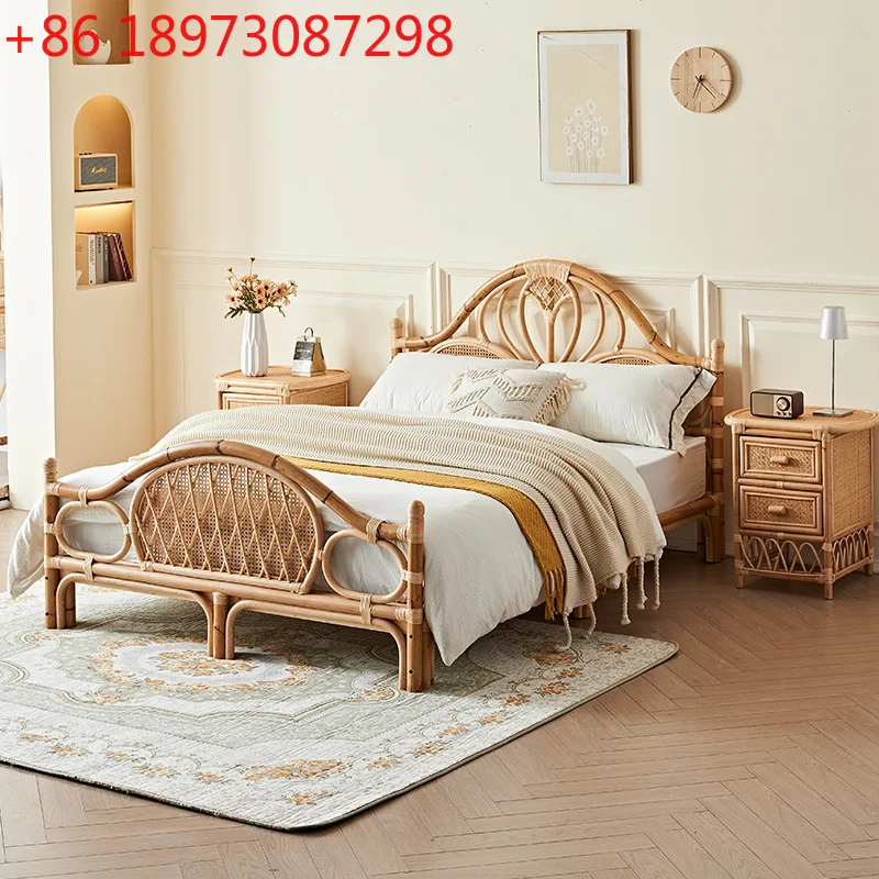 South East Asia Rattan Frame Rattan Double Bed Home Bedroom Rattan Bed Medieval Wababi Sansi