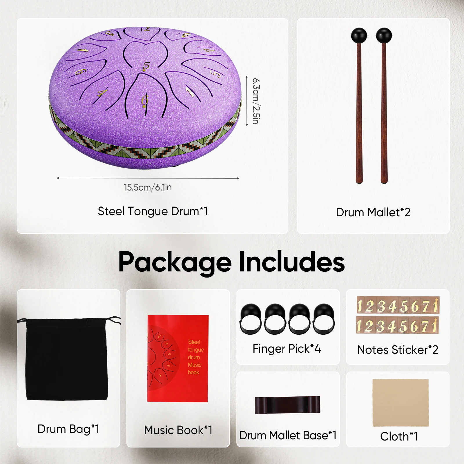 Fotografia 3: Aço Tongue Drum for Outdoors, Rain Drum Instrument, Mini Hand Drum, Ethereal Sticks, Acessórios de percussão, 6 em, 11 tons