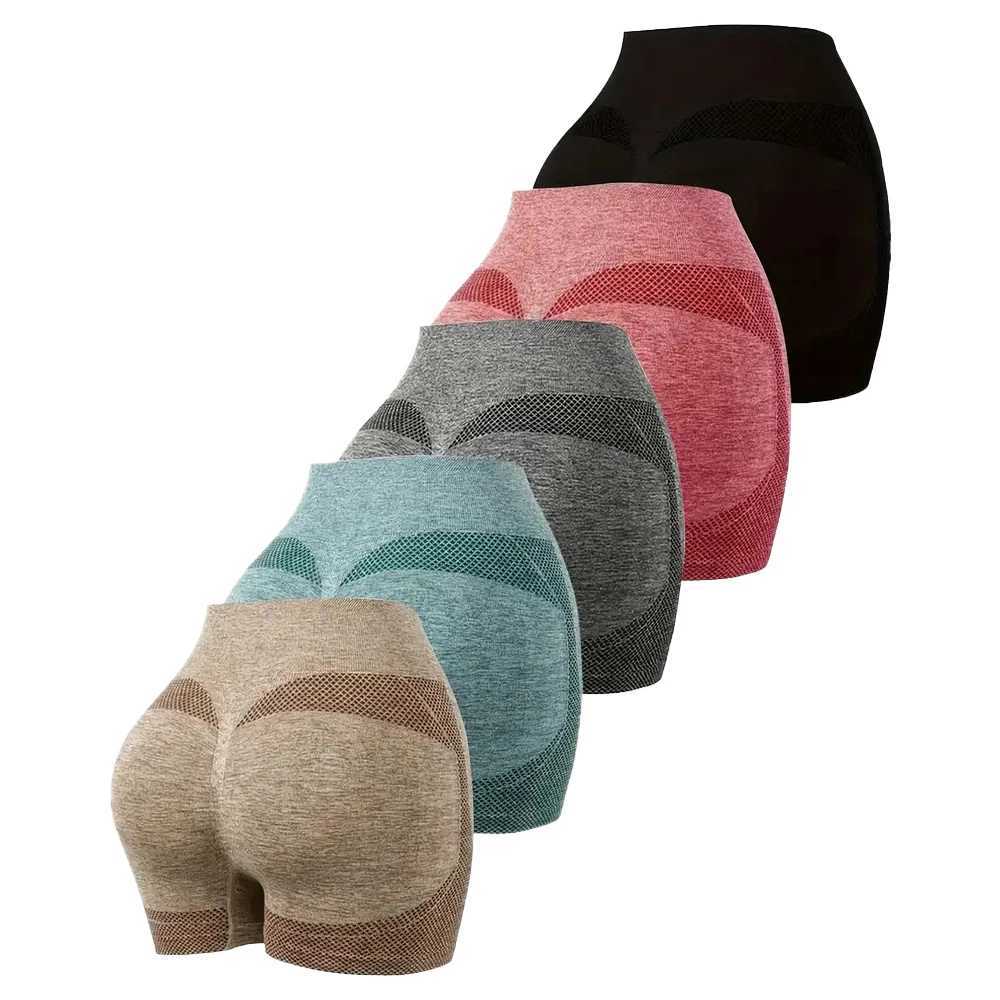 กางเกงขาสั้นเล่นกีฬาโยคะของผู้หญิงเซ็กซี่สีพีชบั้นท้ายแห้งเร็วระบายอากาศได้ดีกางเกงสวมสบายกีฬาวิ่งและการออกกำลังกาย