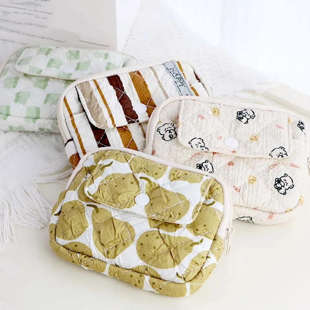 

Stripe Quilted Cotton Coin Purse Large Capacity Korean Style Small Makeup Lipstick Bag Jewelry Packing Pouch Card Holder