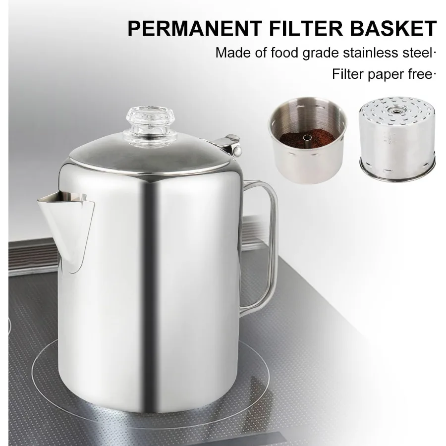 حزمة دورق القهوة مع 2 أكواب ماكينة صنع القهوة من الفولاذ المقاوم للصدأ مع مقبض زجاجي قوي مقاوم للحرارة ومقبض قابل للطي مثالي
