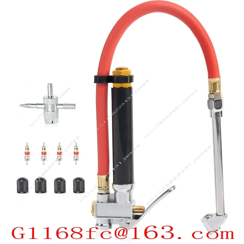 Heavy Duty Double Head Tire Inflation Meter with Rubber Hose 120 Psi Air Chuck