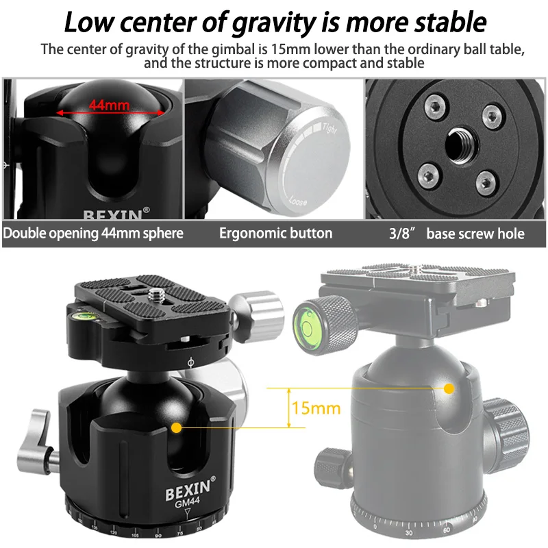 BEXIN GM54/GM44/GM36 Professional Tripod Head Low Center Gravity Ball Head Ballhead Panoramic Arca Swiss system for DSLR Camera