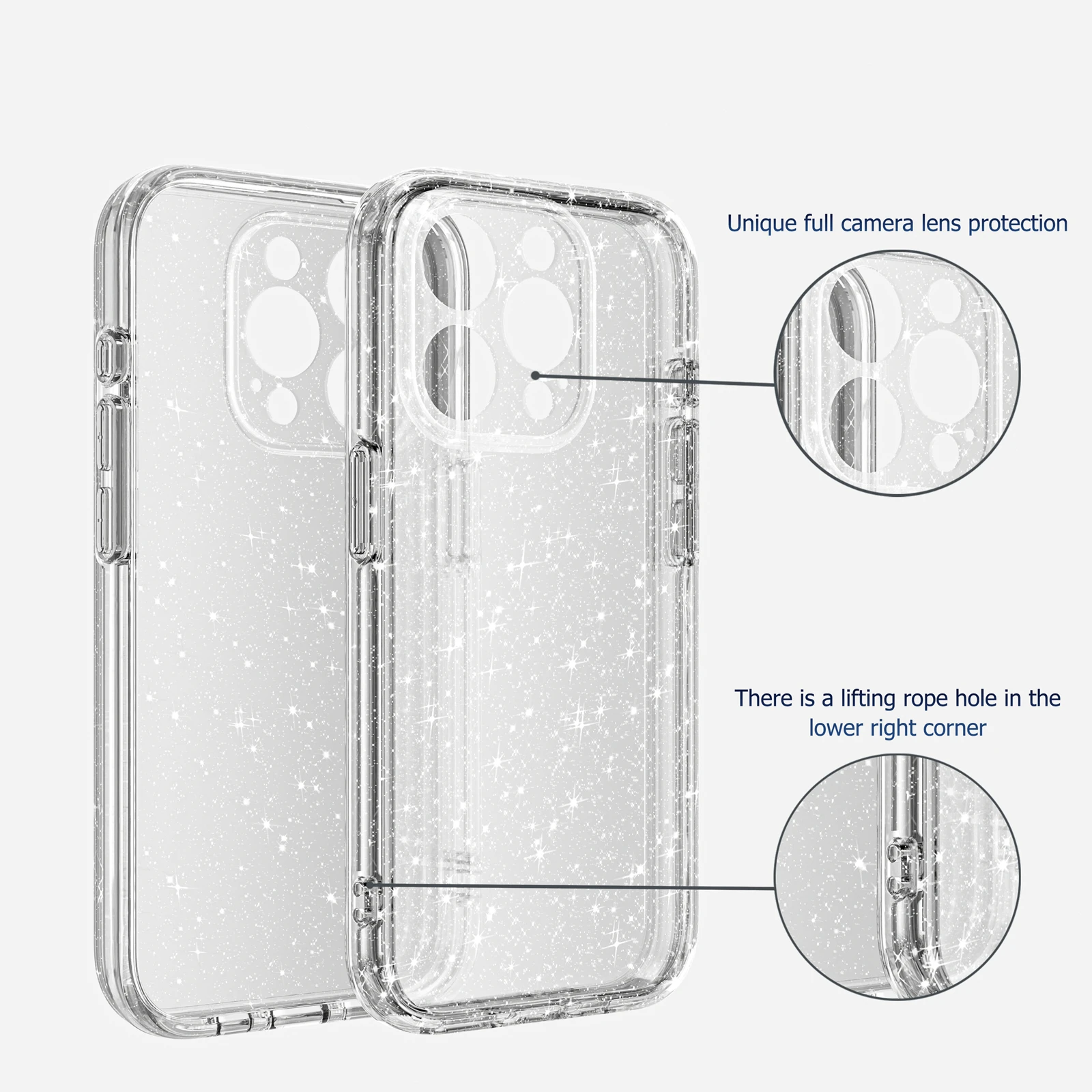 Protective Trendy Bling Sparkle Glitter Crystal Clear Case for iPhone 16 12 13 14 15 Pro Max Plus Shocproof Hard Back Cover